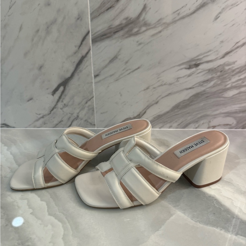 Steve Madden Cream Block Heel Mules